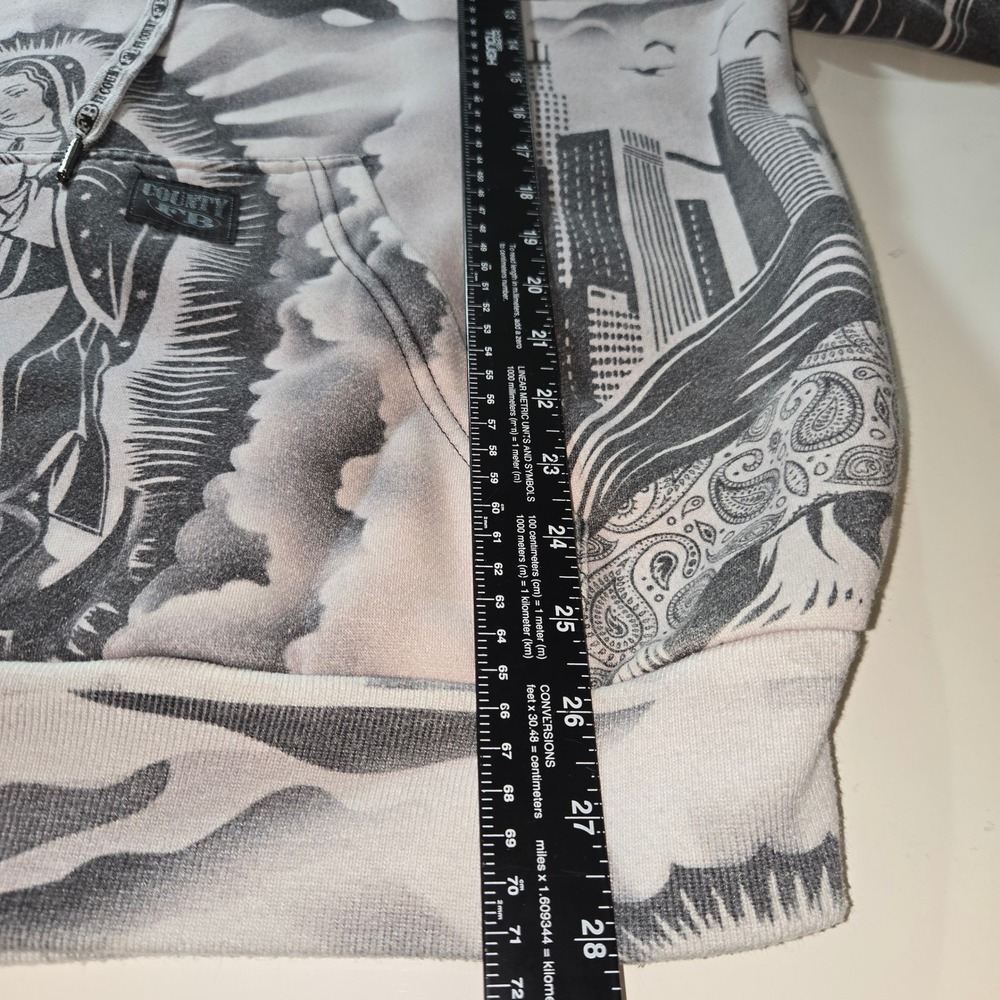 FB County Mens Chicano Tattoo All Over Print Hoodie Grey Virgin Mary Lowrider M - Picture 8 of 8